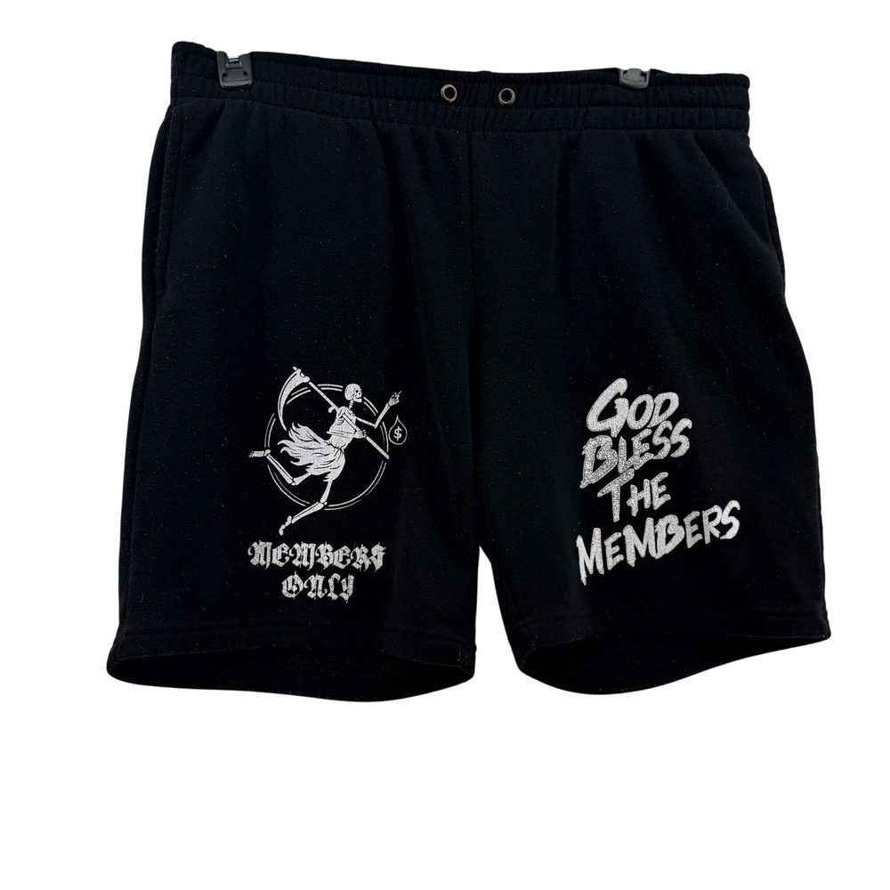 Members Only Sweat Shorts Mens XL Black Cotton Blend Graphic Skeleton Reaper